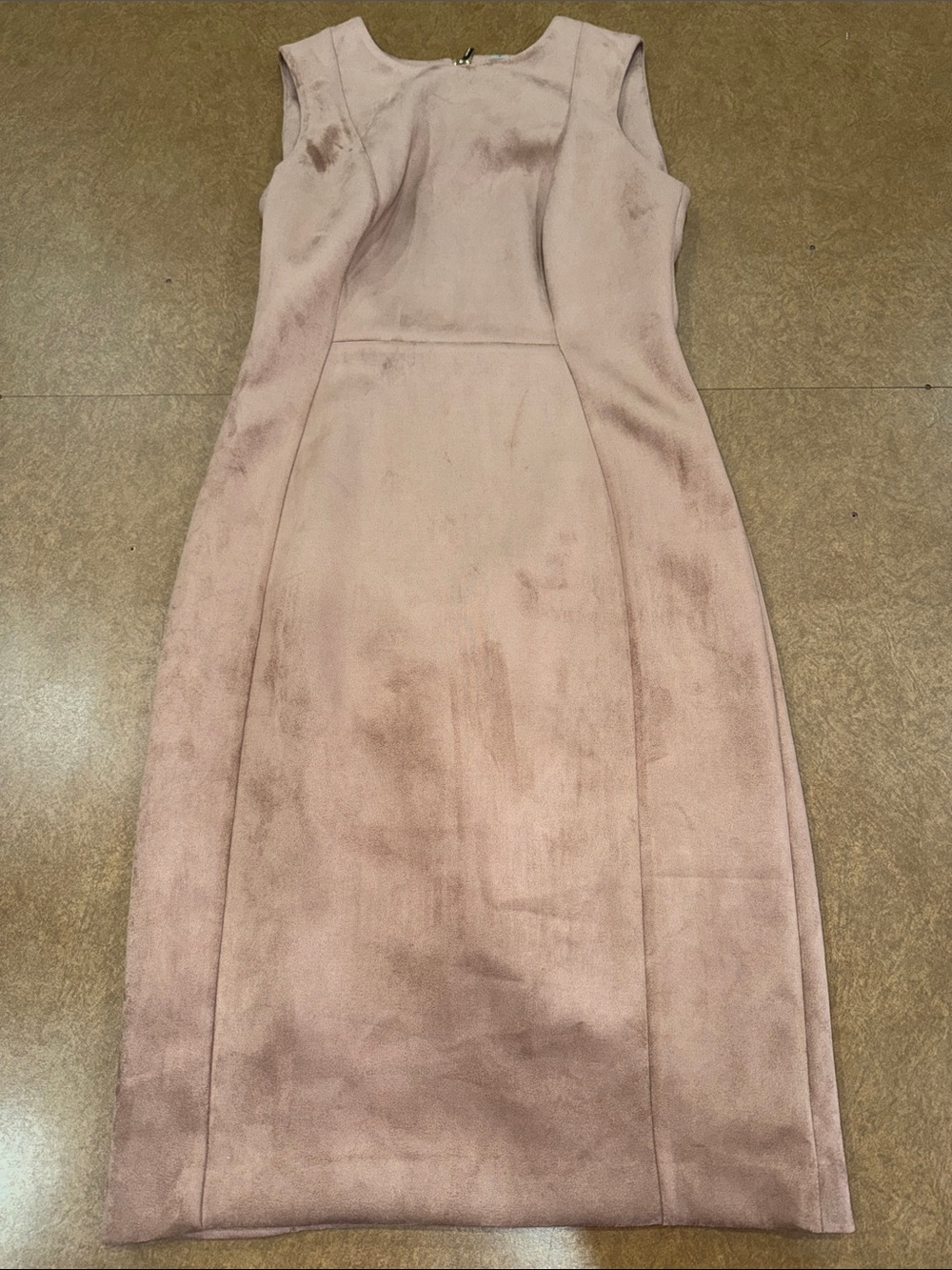 NWT Calvin Klein Dusty Mauve Sleeveless Midi Faux Suede  Dress • Gold Accent • 6